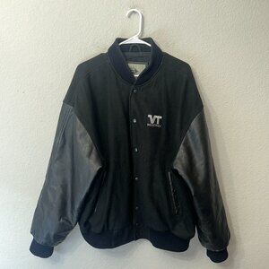 Vintage Burk's Bay Wool Leather Varsity Bomber Jacket Men's L Black Quilted USA